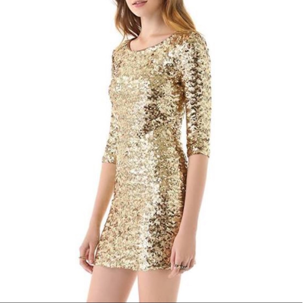 BB Dakota Gold Sequin Sheath Dress